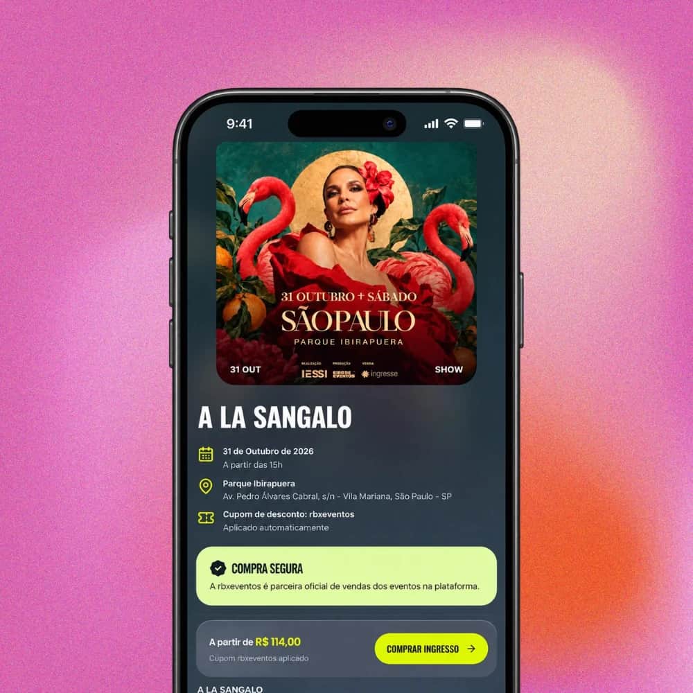 Prévia da compra de ingressos do evento A La Sangalo em um celular